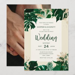 Tropical Greenery Theme with Photo Back Wedding Invitation