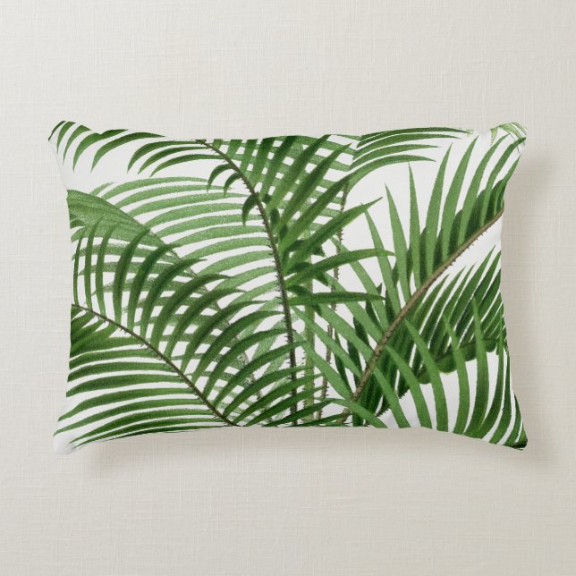 Tropical Greenery Watercolor Palm Tree Leaves  Accent Pillow (Front)