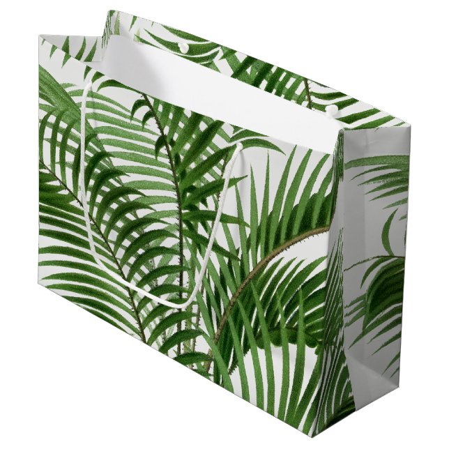 Tropical Greenery Watercolor Palm Tree Leaves  Large Gift Bag (Front Angled)