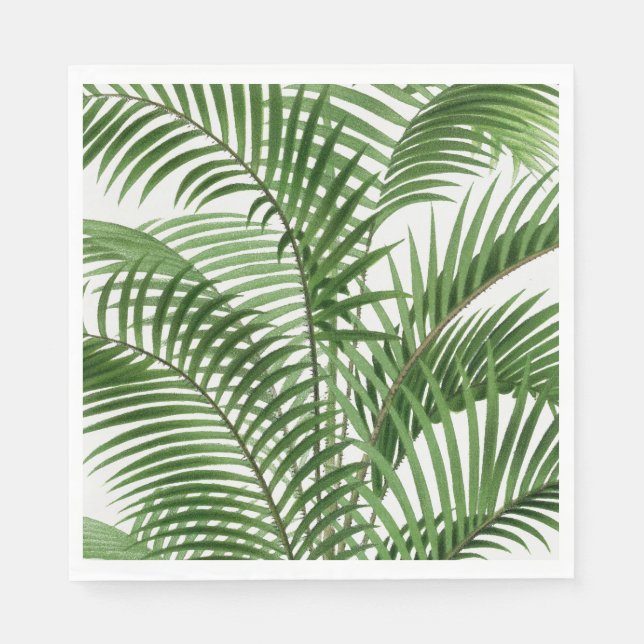 Tropical Greenery Watercolor Palm Tree Leaves  Napkin (Front)