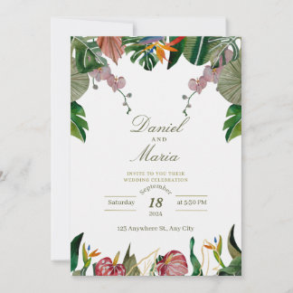 Tropical Greenery Watercolor Wedding Invitation
