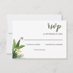 Tropical Greenery Watercolor Wedding RSVP Card