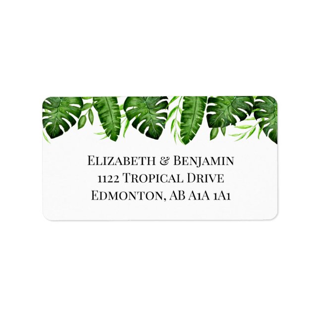 Tropical Greenery Wedding Custom Botanical Elegant Label (Front)