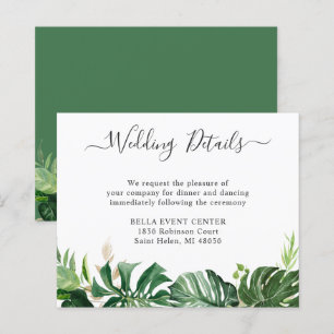 Tropical Greenery Wedding Details Card