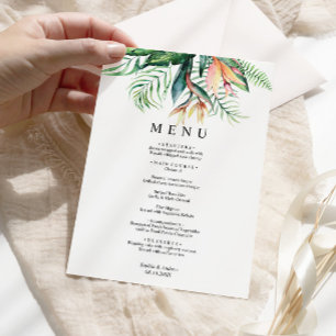 Tropical Greenery Wedding Menu Card