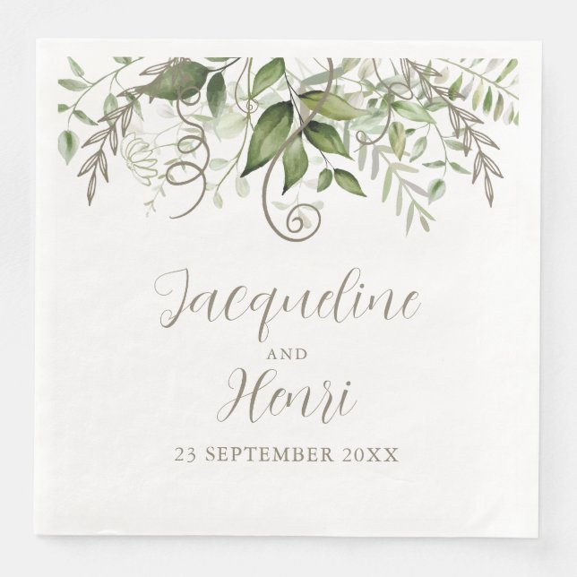 Tropical Greenery Wedding Napkin (Front)