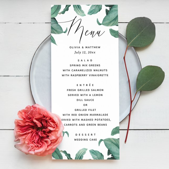 Tropical greenery wedding. Watercolor botanical Menu (Creator Uploaded)