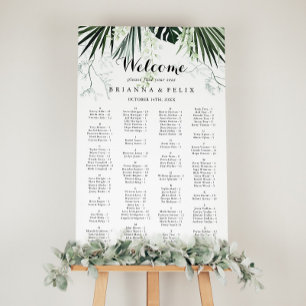Tropical Greenery White Alphabetical Seating Chart