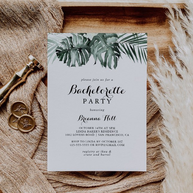 Tropical Greenery White Floral Bachelorette Party Invitation (Creator Uploaded)