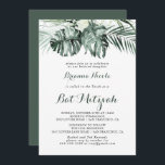 Tropical Greenery White Floral Bat Mitzvah  Invitation<br><div class="desc">This tropical greenery white floral bat mitzvah invitation is perfect for a rustic bat mitzvah. The design features green palm leaves bouquets with white lovely flowers.</div>