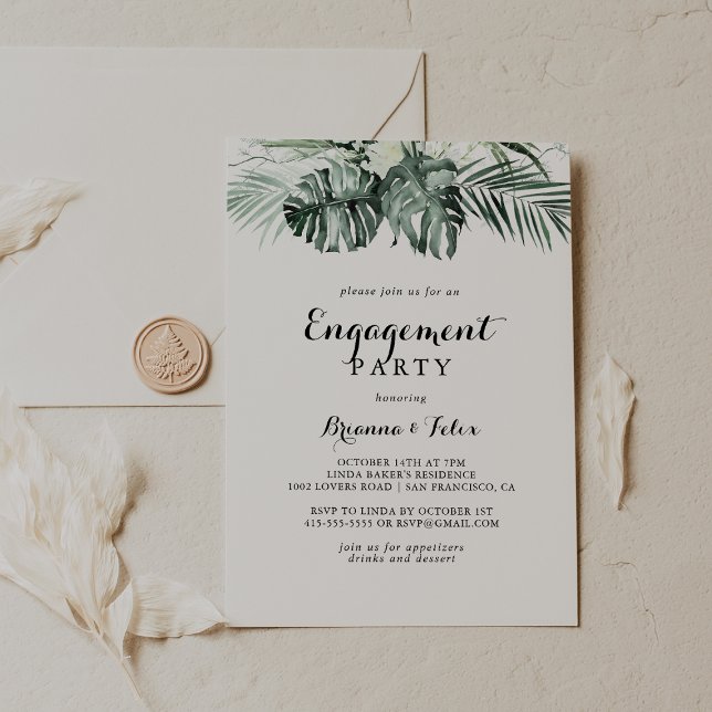 Tropical Greenery White Floral Engagement Party Invitation (Creator Uploaded)