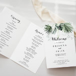Tropical Greenery White Floral Folded Wedding Program<br><div class="desc">This tropical greenery white floral folded wedding program is perfect for a rustic wedding.  The design features green palm leaves bouquets with white lovely flowers.

Include a quote or short message,  order of service,  wedding party and thank you message.</div>