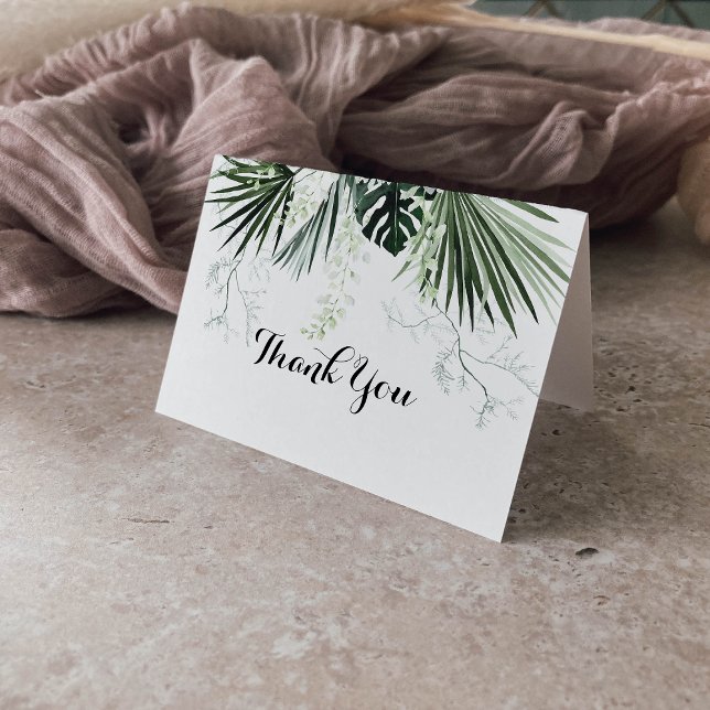 Tropical Greenery White Floral Folded Wedding  Thank You Card (Creator Uploaded)