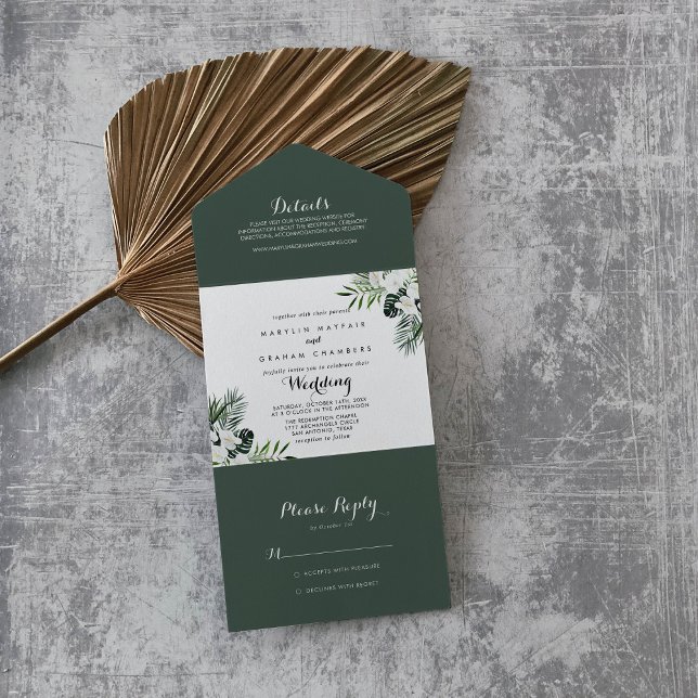 Tropical Greenery White Floral Wedding All In One Invitation (Creator Uploaded)