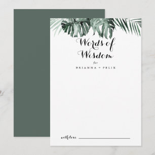 Tropical Greenery White Wedding Words of Wisdom Advice Card