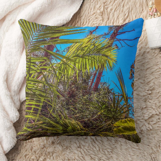 Tropical Greens and Blue Sky Throw Pillow (Blanket)