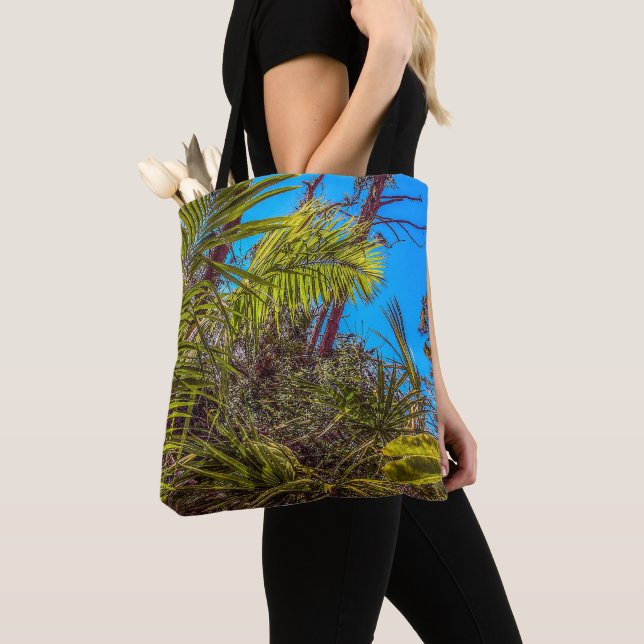 Tropical Greens and Blue Sky Tote Bag (Close Up)