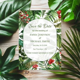 Tropical Greens Botanical Save The Date Card