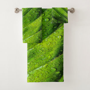 Tropical Greens with Raindrops Bath Towel Set