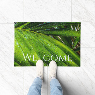 Tropical Greens with Raindrops Doormat