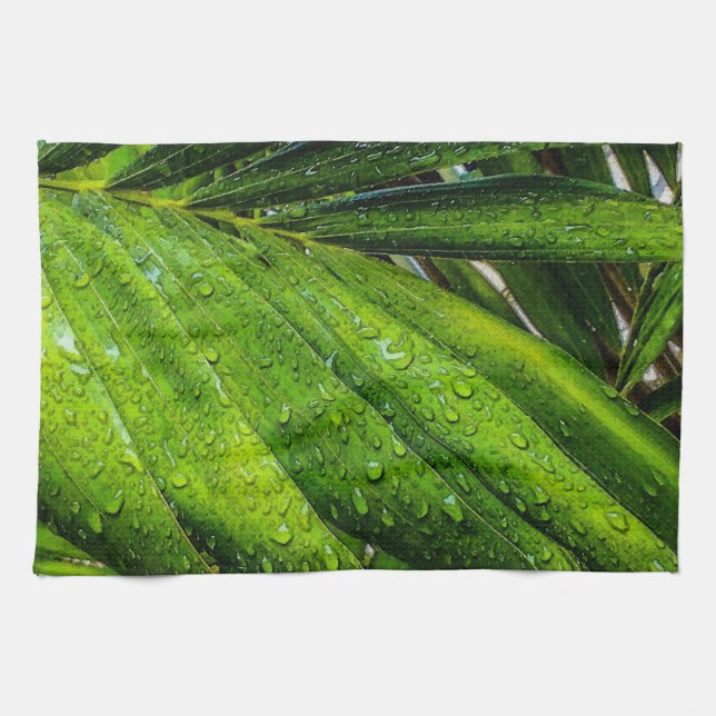 Tropical Greens with Raindrops Kitchen Towel (Horizontal)