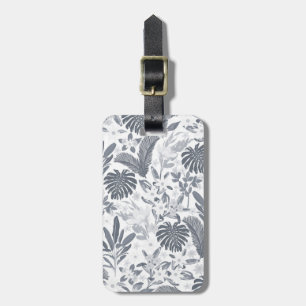 Tropical Grey Floral Greenery Luggage Tag