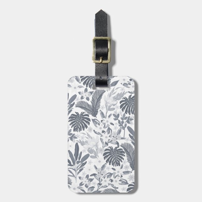 Tropical Grey Floral Greenery Luggage Tag (Front Vertical)