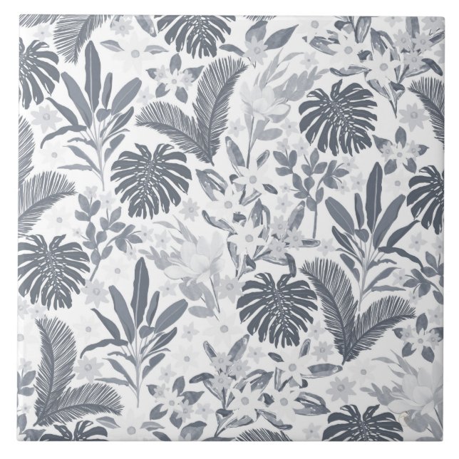 Tropical Grey Floral Greenery Tile (Front)