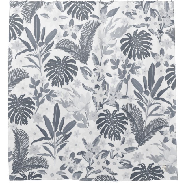 Tropical Grey Foliage Floral White Pattern (Front)