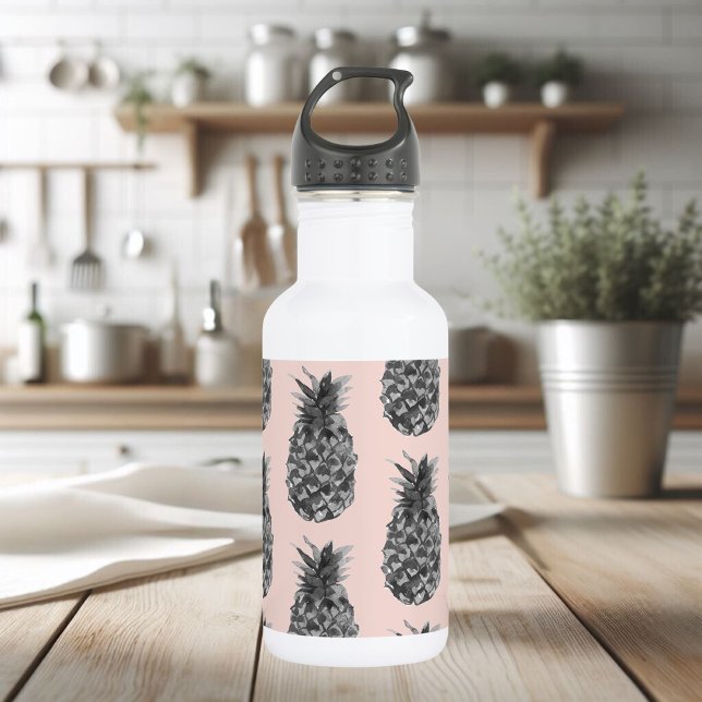 Tropical Grey & Pink Pineapple Seamless Pattern 532 Ml Water Bottle (Creator Uploaded)