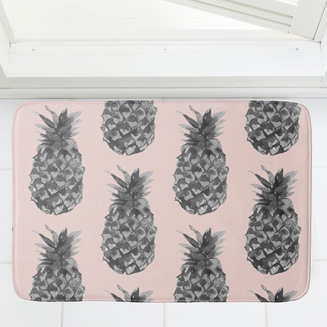 Tropical Grey & Pink Pineapple Seamless Pattern Bath Mat (Creator Uploaded)