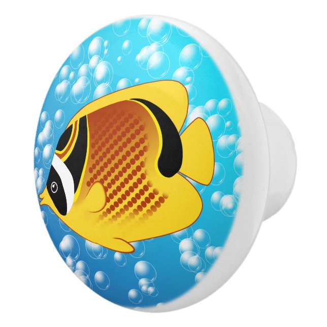 Tropical Halfmoon Butterflyfish Exotic Sealife Ceramic Knob (Right)