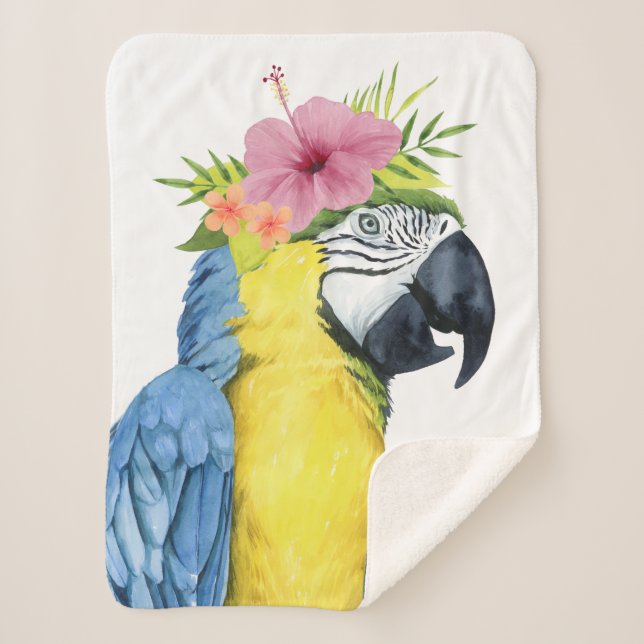 Tropical Halo - Parrot Sherpa Blanket (Front)