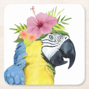 Tropical Halo - Parrot Square Paper Coaster