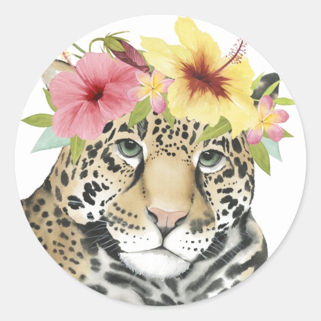 Tropical Halo | Sweet Cheetah Classic Round Sticker (Front)
