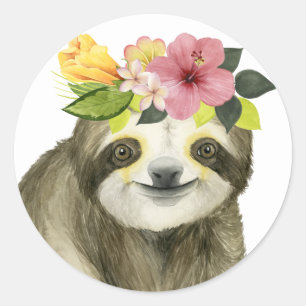 Tropical Halo   Sweet Sloth Classic Round Sticker