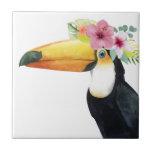 Tropical Halo - Toucan Tile<br><div class="desc">Tropical Halo III" by Grace Popp. Features a Toucan bird wearing flowers.</div>