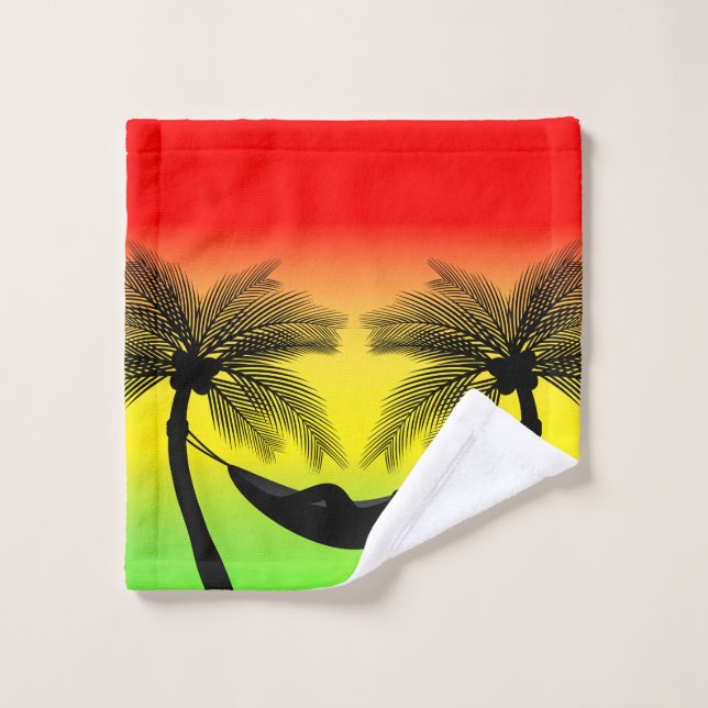 Tropical Hammock Island Sunset Bath Decor Towel Set (Wash Cloth)