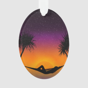 Tropical Hammock Sunset Silhouette Design Ornament