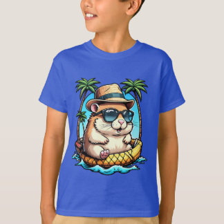 Tropical Hamster in Pineapple Floaty Cute Summer  T-Shirt