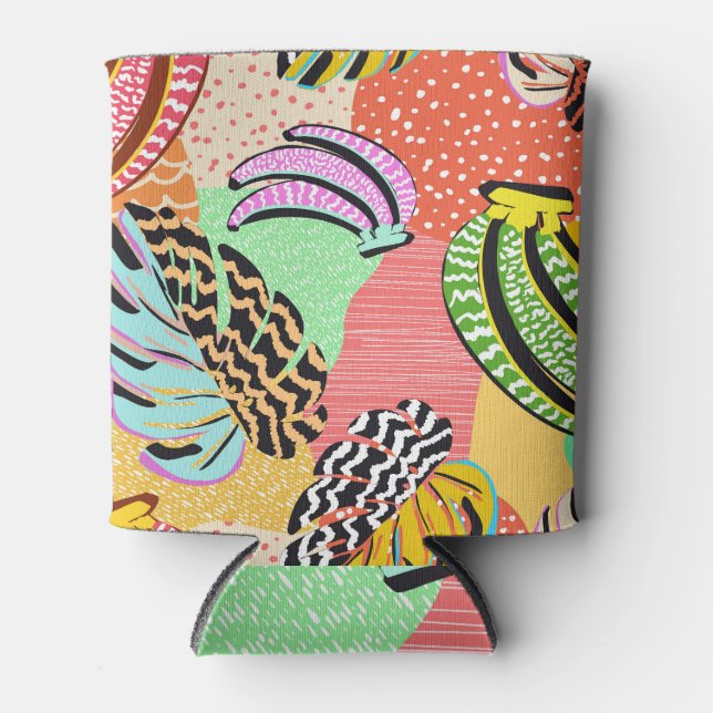 Tropical Hand Drawn Artwork Patchwork Can Cooler (Front)