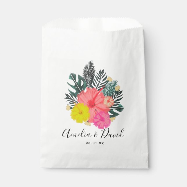 Tropical Hand Drawn Hawaii Script Wedding Favour Bag (Front)