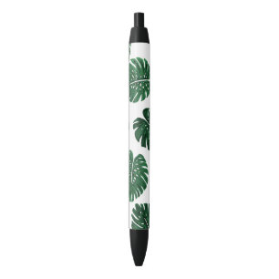 Tropical Hand Painted Swiss Cheese Plant Leaves Black Ink Pen