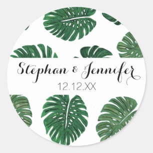 Tropical Hand Painted Swiss Cheese Plant Leaves Classic Round Sticker