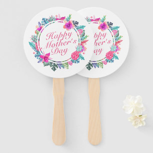 Tropical Happy Mother's Day Floral Frame Hand Fan