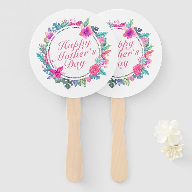 Tropical Happy Mother's Day Floral Frame Hand Fan (Front and Back)