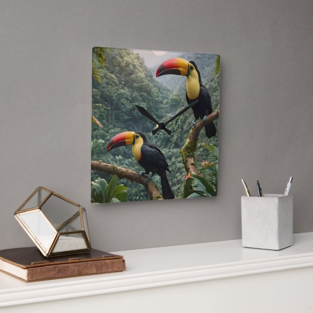 Tropical Harmony: Two Toucans in the Canopy Square Wall Clock (Office)