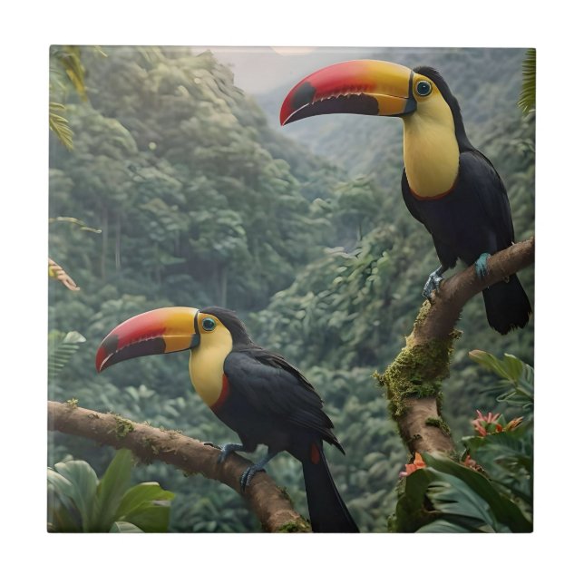 Tropical Harmony: Two Toucans in the Canopy Tile (Front)