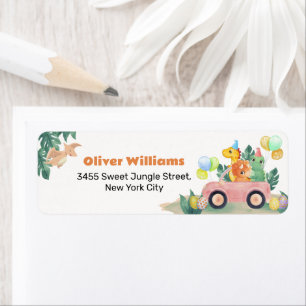 Tropical Hatching Dino Baby Shower Return Address