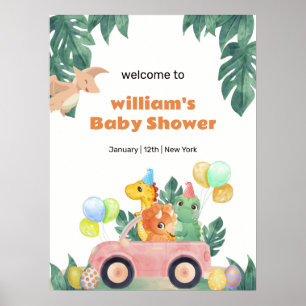 Tropical Hatching Egg Dino Baby Shower Welcome Poster